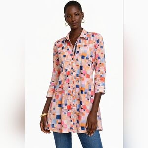 Nic+Zoe 100% cotton Abstract Print Button Front colorful Tunic Top Medium